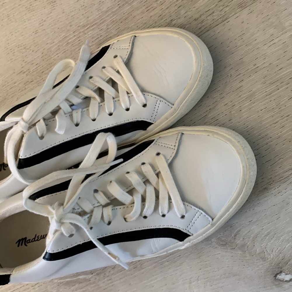 Madewell White black Leather Low Top Sneakers Shoes size 7‎ unisex - Picture 3 of 7